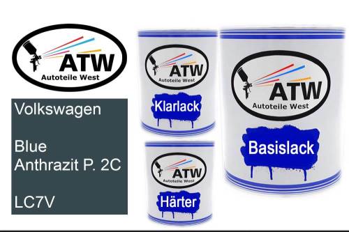 Volkswagen, Blue Anthrazit P. 2C, LC7V: 1L Lackdose + 1L Klarlack + 500ml Härter - Set, von ATW Autoteile West.